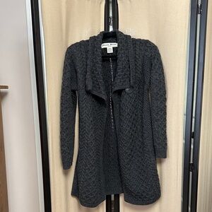 Irish Wool, Aran Morn Dark Gray Cable Knit Cardigan